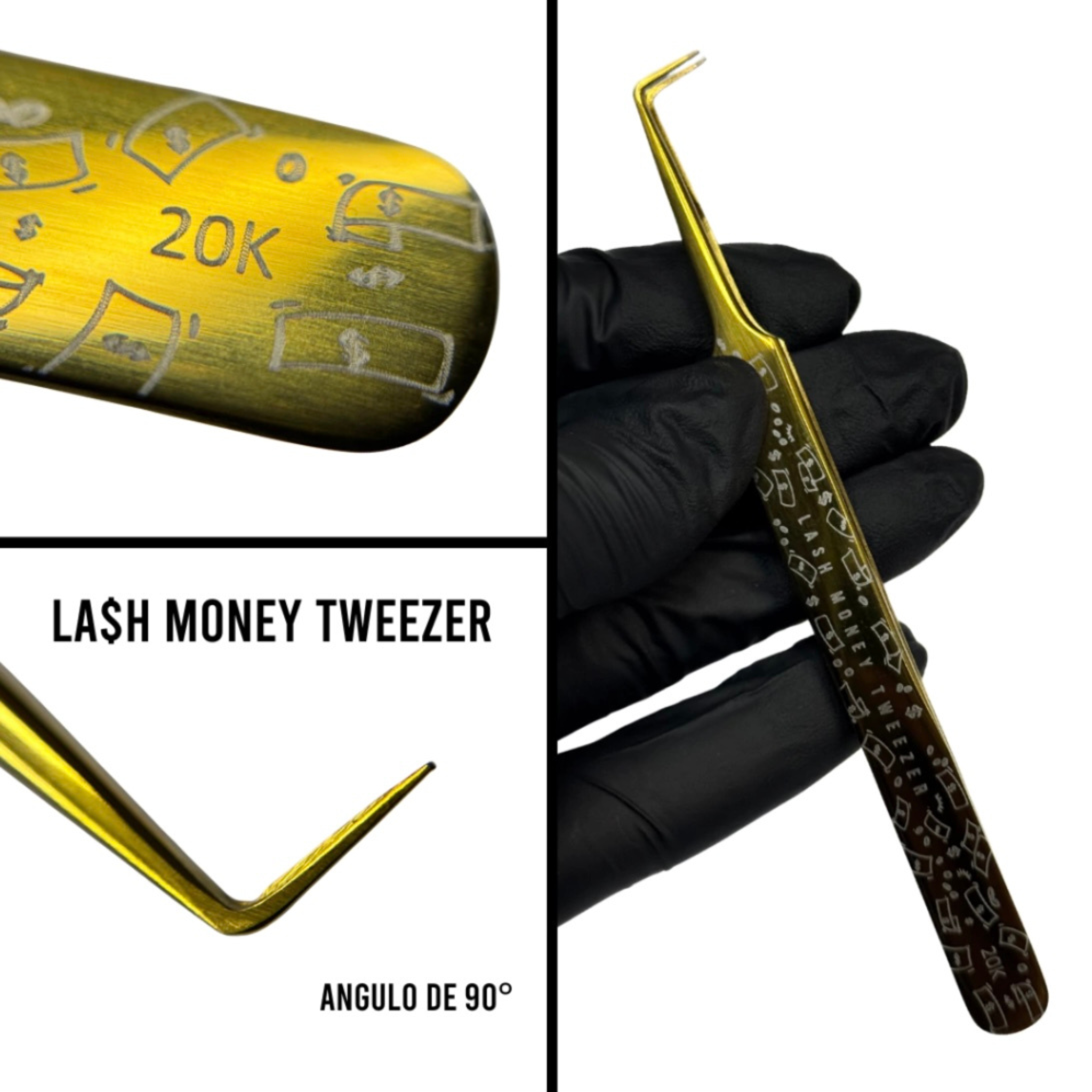 Pinza 20K – LASH MONEY Edition | Abrux Lashes (Para colocación de extensiones de pestañas – Volumen tecnológico)