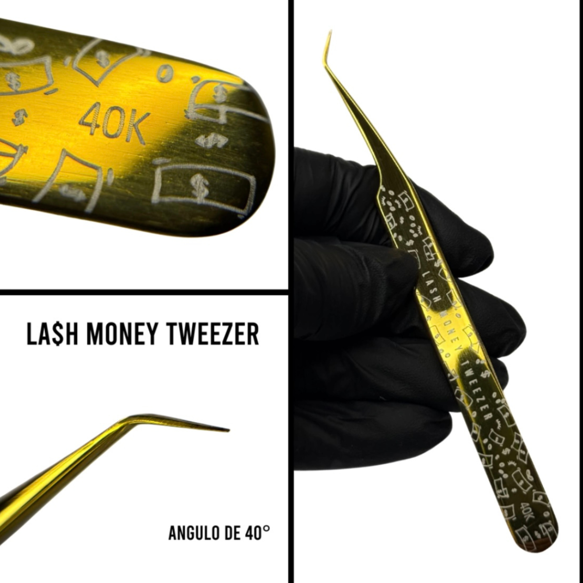 Pinza 40K – LASH MONEY Edition | Abrux Lashes (Para aislamiento de pestañas – Precisión y rapidez)